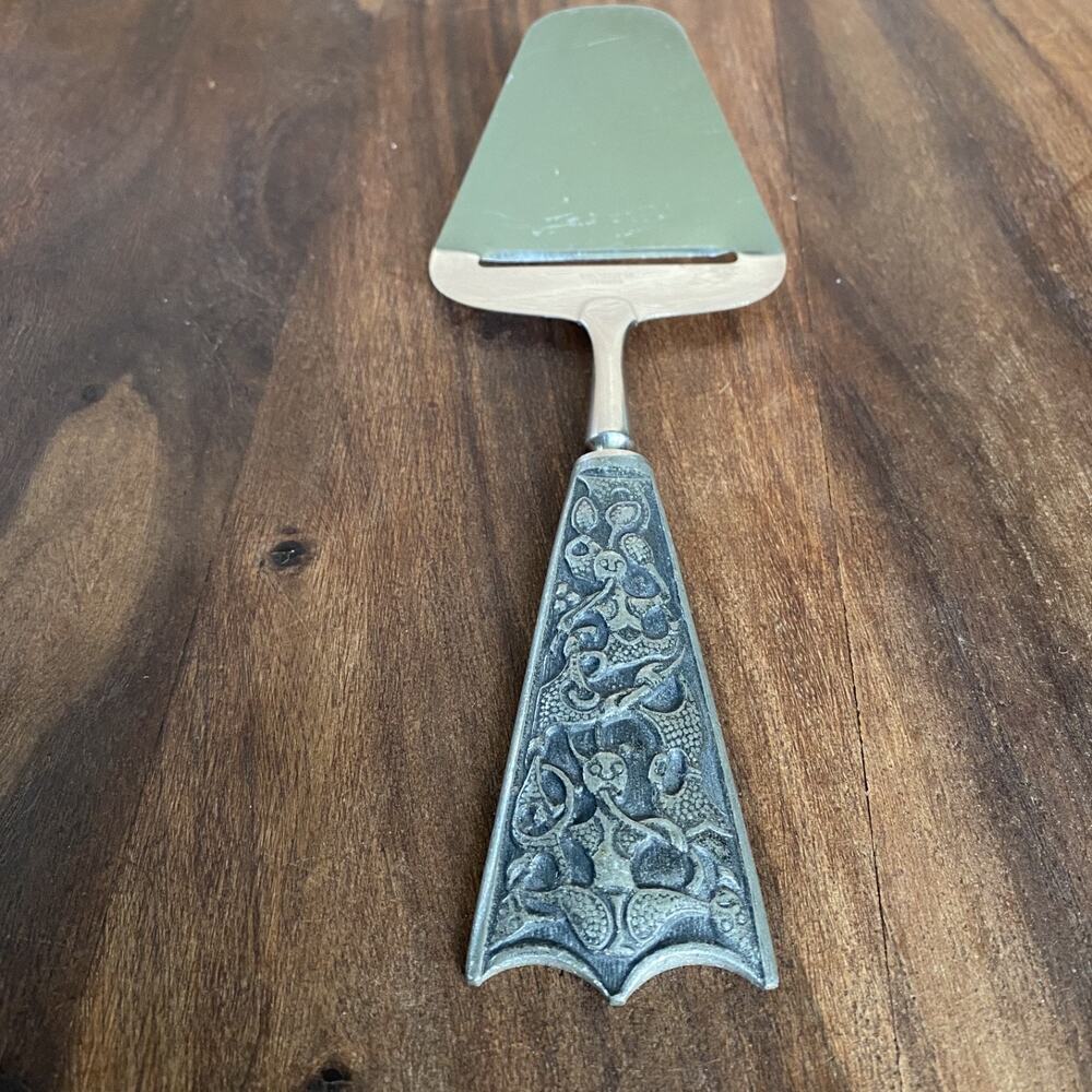 Oseberg Funnet Cheese Slicer Norway Dancing Devils Folk Figures Pewter Handle